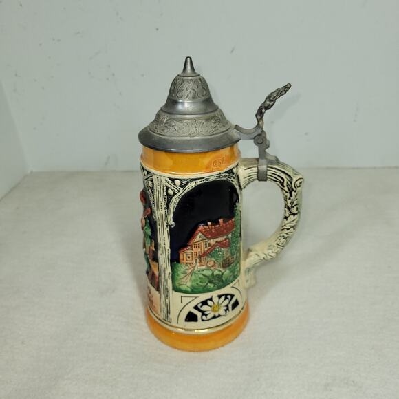 Vintage Pewter Beer Stein Lid West Germany Werner Corzelius Party Drinking Fun - Picture 10 of 16